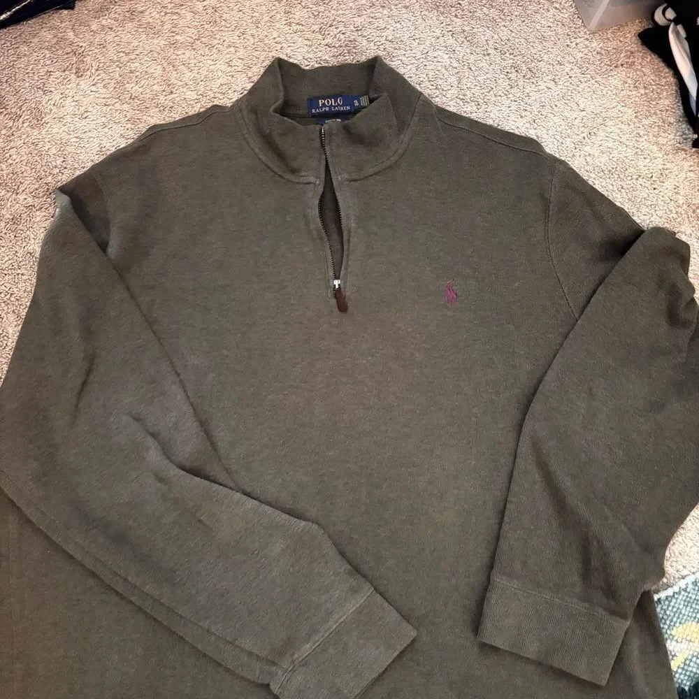 Polo Ralph Lauren Estate Ribbed Prima Cotton Half Zip Sweater Olive Green XL